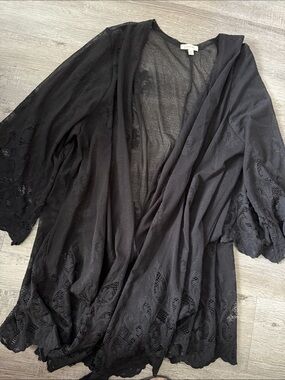 paper tee Black Lace-Trim Open Cardigan